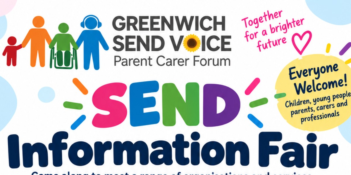 Greenwich SEND Voice Logo with text stating SEND Information Fair