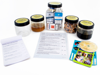 various jars containing smoker elated facts along with resource information sheets 
