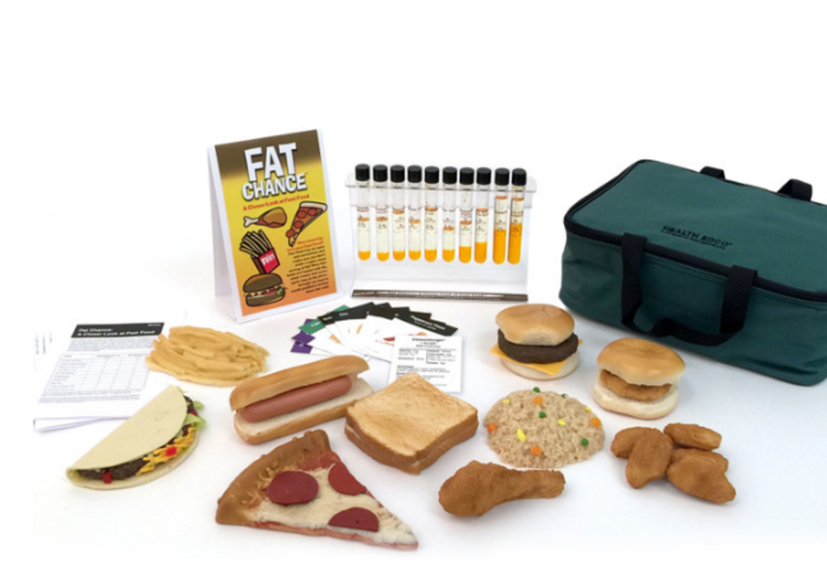 fast food replicas with fat test tubes 